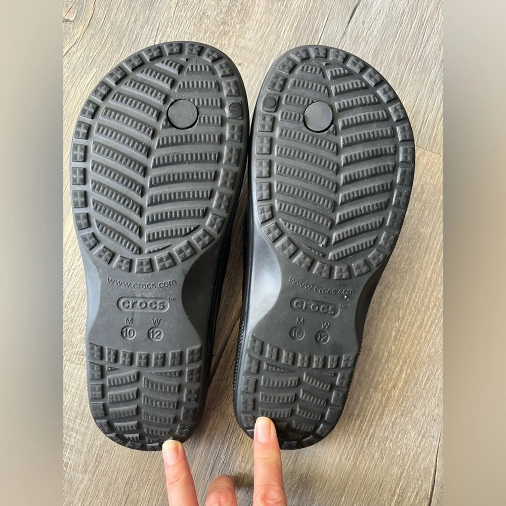 CROCS Black Baya Iconic Comfort Unisex Flip Flops Women’s size 12